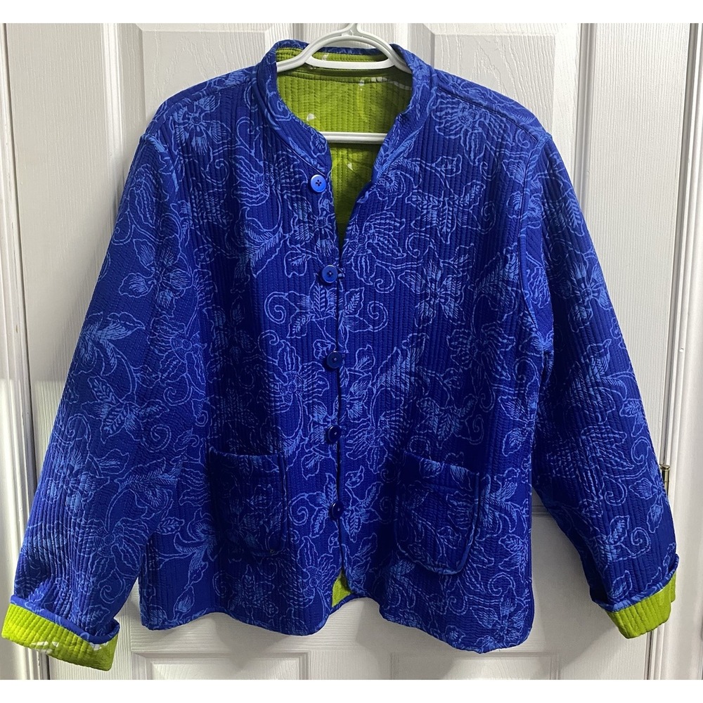 Casual Studio Women's Lime Green& Royal Blue Reversible Quilted Jacket Sz. XL‎